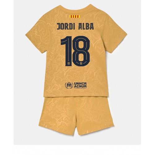 Fotbalové Dres Barcelona Jordi Alba #18 Dětské Venkovní 2022-23 Krátký Rukáv (+ trenýrky)